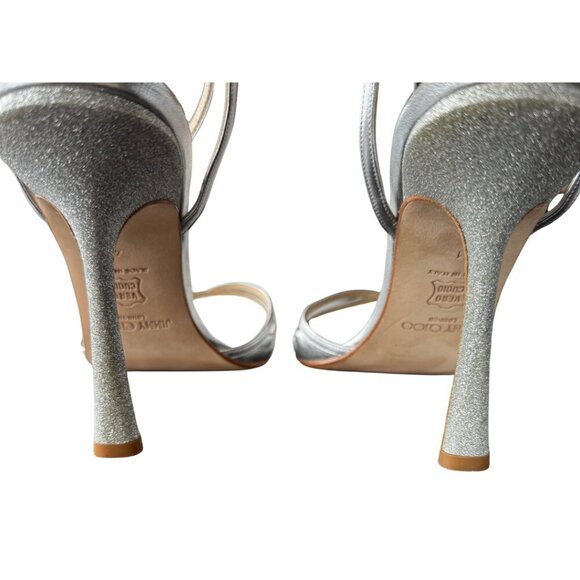 Jimmy Choo Cruise Collection Gloria Silver Ankle Strap Glitter Heels Eu Size 41 - Picture 5 of 13